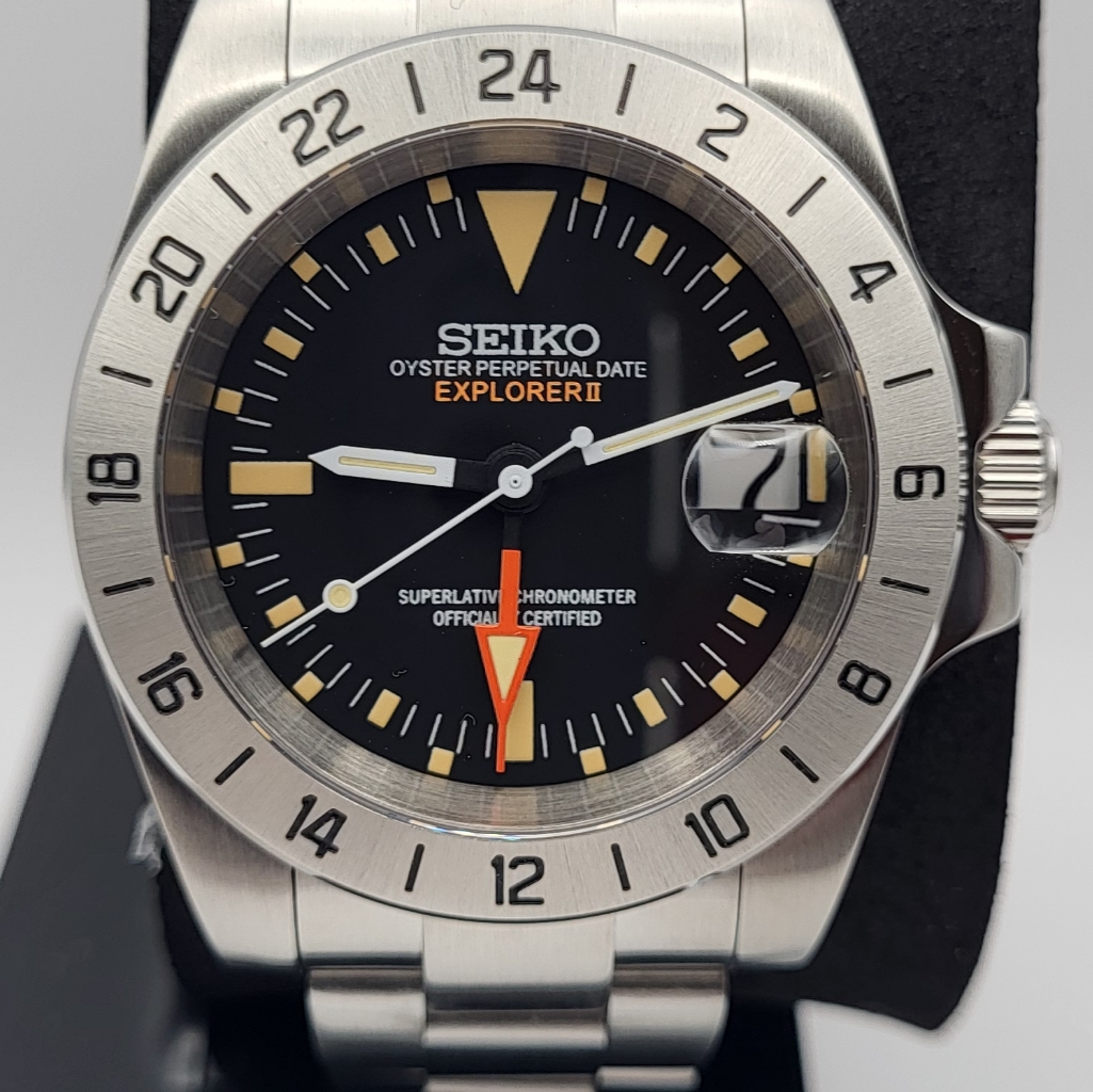 New Custom 395mm Seikomod Automatic Gmt Watch Vintage 1655 Style Exp Ii